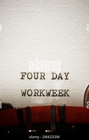 Four day workweek phrase written with a typewriter. Stock Photo
