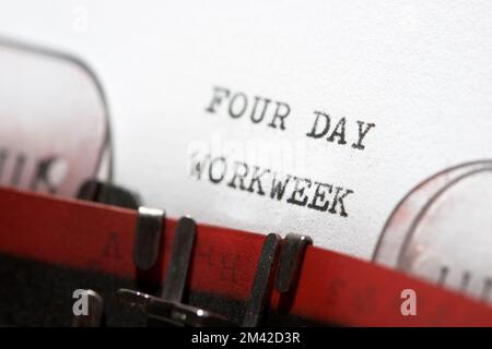 Four day workweek phrase written with a typewriter. Stock Photo