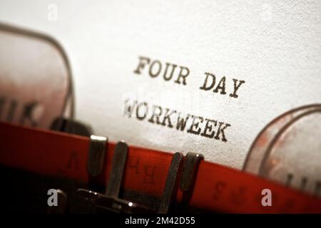 Four day workweek phrase written with a typewriter. Stock Photo