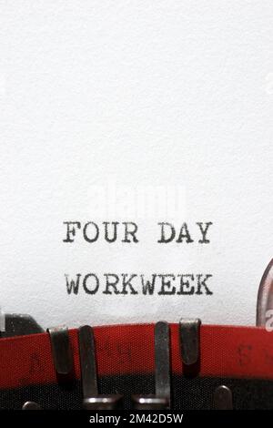 Four day workweek phrase written with a typewriter. Stock Photo