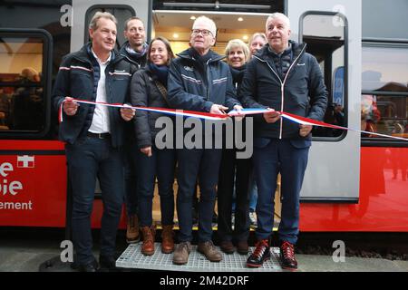 Inauguration des nouvelles motrices du Tramway du Mont-Blanc. Saint-Gervais-Les-Bains. Haute-Savoie. France. Stock Photo