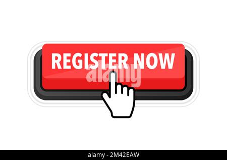 Register now button with cursor. Pointer click. Vector web button. Stock Vector
