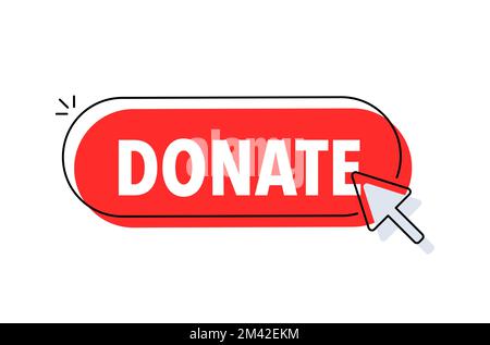 Donate button with cursor. Pointer click. Vector web button. Stock Vector
