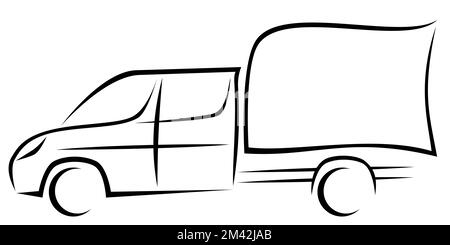 Dynamic vector illustration of a light commercial vehicle with a chassis and double cab as a logo for delivery or courier company with a box containin Stock Photo
