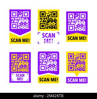 Scan me icon with QR code. Inscription scan me. QR code label. Stock Vector