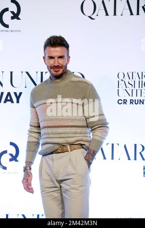 Doha, Qatar. 16th Dec, 2022. David Beckham walks on a runway during the Qatar Fashion United show by CR Runway at Ras Aboud Stadium on December 16, 2022 in Doha, Qatar. Six continents showcased more than 150 world famous designers and brands and over 80 models. (Photo by Sidhik Keerantakath/Eyepix Group) (Photo by Eyepix/Sipa USA) Credit: Sipa USA/Alamy Live News Stock Photo