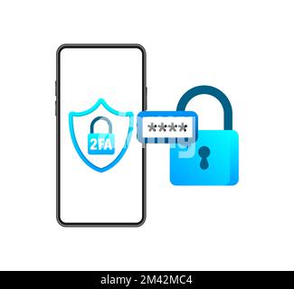 Two step authentication. 2fa -Two factor verification. Private access. Login to account Stock Vector