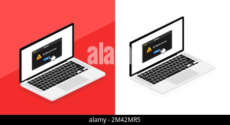 Error message on laptop screen. Critical error. System fail window. Stock Vector
