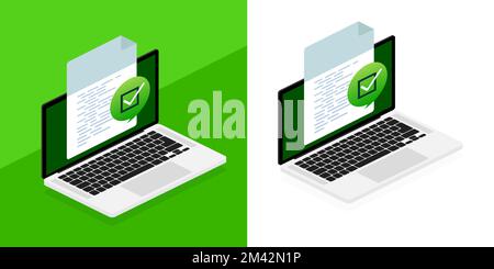Document approved icon. Check mark. Confirmed online document Stock Vector