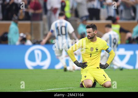 Lusaier, Qatar. 18th Dec, 2022. Hugo Lloris, goalkeeper of France, reacts during the Final between Argentina and France at the 2022 FIFA World Cup at Lusail Stadium in Lusail, Qatar, Dec. 18, 2022. Credit: Li Ming/Xinhua/Alamy Live News/Alamy Live News Stock Photo