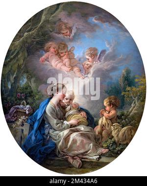 Virgin and Child with the Young Saint John the Baptist and Angels by François Boucher (1703-1770), oil on canvas, 1765 Stock Photo