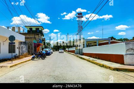 Small village with streets houses churches and public places in Kantunilkin Lazaro Cardenas in Quintana Roo Mexico. Stock Photo