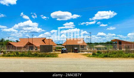 Small village with streets houses churches and public places in Kantunilkin Lazaro Cardenas in Quintana Roo Mexico. Stock Photo