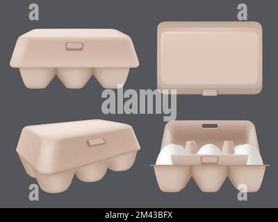 Eggs packages. Cardboard containers for eggs tray for food plastic boxes decent vector template set Stock Vector