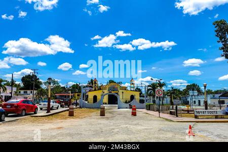 Small village with streets houses churches and public places in Kantunilkin Lazaro Cardenas in Quintana Roo Mexico. Stock Photo