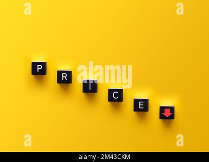 Price level symbol. A wooden cube with up icon. Wooden block with the ...