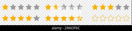 5 Star Rating Gold Icons Collection. Vector illustration isolated on transparent background Stock Vector