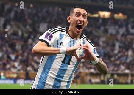 Lusail City, Qatar, 18/12/2022, Lusail City, Qatar. 18th Dec, 2022. Angel Di Maria of Argentina celebrates scoring his team's second goal during the 2022 FIFA World Cup Final at Lusail Stadium in Lusail City, Qatar on December 18, 2022. Photo by Chris Brunskill/UPI Credit: UPI/Alamy Live News Stock Photo