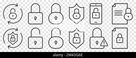 Lock icon set. Vector illustration isolated on transparent background Stock Vector