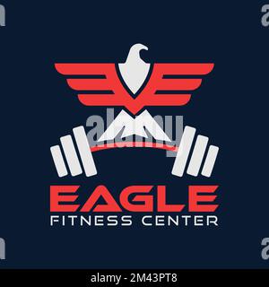 Eagle Gym Fitness Center falcon Bird Health Care Weight Lifting Training Logo Stock Vector