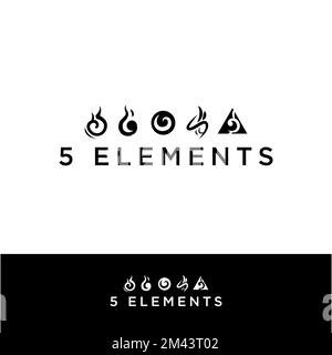 five elements icons and Magic Spirit symbol, Gold round symbols set template.EPS 10 Stock Vector