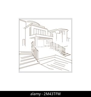 house in continuous line art drawing style. Abstract settlement.EPS 10 Stock Vector