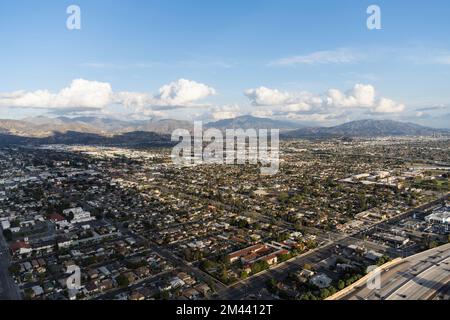 Los Angeles, California, USA - December 6, 2022:  Aerial view of Pacoima in the San Fernando Valley.