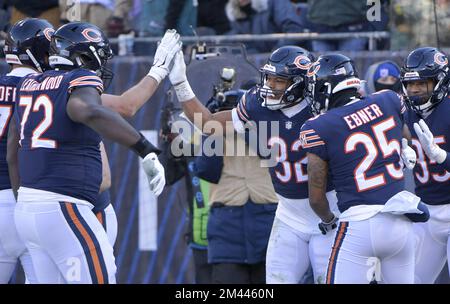 December 18, 2022: Chicago Bears quarterback #1 Justin Fields is sacked by  Eagles #7 Haason Reddick during a game against the Philadelphia Eagles in  Chicago, IL. Mike Wulf/CSM/Sipa USA(Credit Image: © Mike