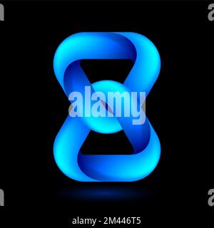 Abstract Blue Model of Geometric Torus Knot Object. Illustration for Science, Digital or Biological Design on Black Backdrop Stock Vector