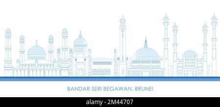 Outline Skyline panorama of city of Bandar Seri Begawan, Brunei - vector illustration Stock Vector