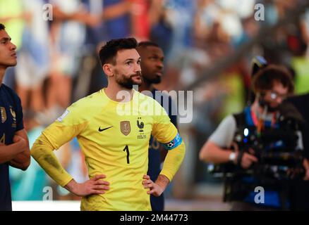 Lusail, Qatar. 18th Dec, 2022. Hugo Lloris, goalkeeper of France, reacts prior to the awarding ceremony of the 2022 FIFA World Cup at Lusail Stadium in Lusail, Qatar, Dec. 18, 2022. Credit: Wang Lili/Xinhua/Alamy Live News/Alamy Live News Stock Photo