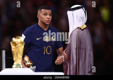 Lusail City, Qatar. 18th Dec, 2022. Kylian Mbappe of France reacts at full-time following the 2022 FIFA World Cup Final at Lusail Stadium in Lusail City, Qatar on December 18, 2022. Photo by Chris Brunskill/UPI Credit: UPI/Alamy Live News Stock Photo