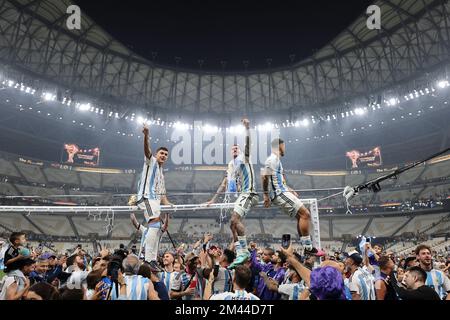 Lusail, Qatar. 18th Dec, 2022. Players of Argentina celebrates after the awarding ceremony of the 2022 FIFA World Cup at Lusail Stadium in Lusail, Qatar, Dec. 18, 2022. Credit: Cao Can/Xinhua/Alamy Live News Stock Photo