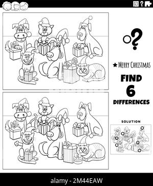 differences task with pets on Christmas coloring page Stock Vector ...