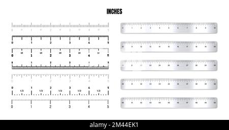 I Inch Scale Realistic metal rulers with black inch scale for measuring length or ...