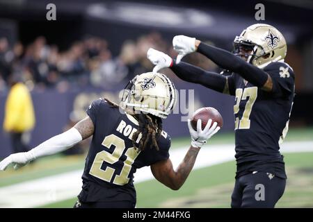 New Orleans, United States. 08th Nov, 2022. New Orleans Saints cornerback  Alontae Taylor (27) tackles Baltimore Ravens quarterback Lamar Jackson (8)  at the Caesars Superdome in New Orleans on Thursday, November 7, 2022.  Photo by AJ Sisco/UPI