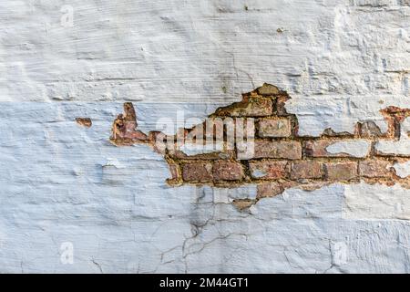 Wall the style vintage white background of old cement brick texture has orange red many horizontal block. Stock Photo