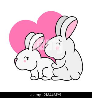 rabbit logo Symbol of love on sweet blue background, greeting card, Flat design Happy Valentines. can be add text. vector illustration Stock Vector