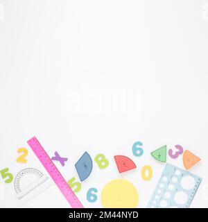 Colourful numbers stationery white copy space background Stock Photo