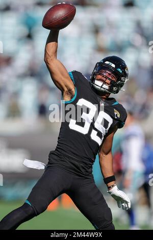 December 18, 2022: Jacksonville Jaguars running back TRAVIS ETIENNE JR. (1)  runs onto the field during the Jacksonville Jaguars vs Dallas Cowboys NFL  game at TIAA Bank Field Stadium in Jacksonville, Fl