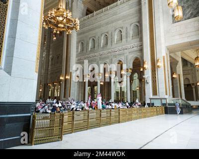 Mecca , Saudi Arabia 12 May 2021 , Muslim prayers at Makkah - Al Haram mosque from inside Stock Photo