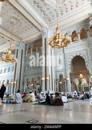 Mecca , Saudi Arabia 12 May 2021 , Muslim prayers at Makkah - Al Haram mosque from inside Stock Photo