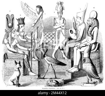 Egyptian idols, 3rd book of Moses, chapter 26, verse 1, Bible, Egypt, Athyr or Athor (1), goddess of heaven (2), Neith or Neitha, patron goddess of Stock Photo