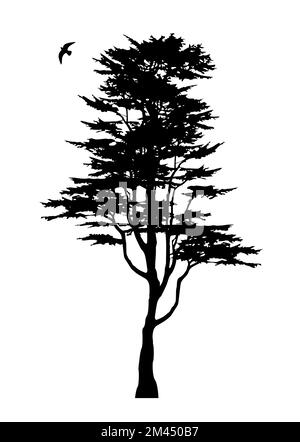 Tree silhouette and eagle vector isolated on white background Stock Vector