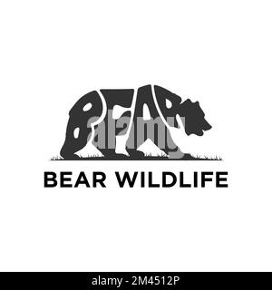 Bear Wildlife animal logo design vector, icon with Warp Text Into the Shape of a Bear animal illustration Stock Vector
