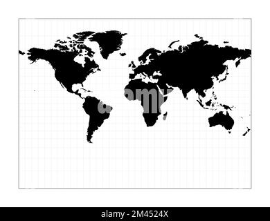 World map with latitude lines. Miller cylindrical projection. Plan world geographical map with graticlue lines. Vector illustration. Stock Vector