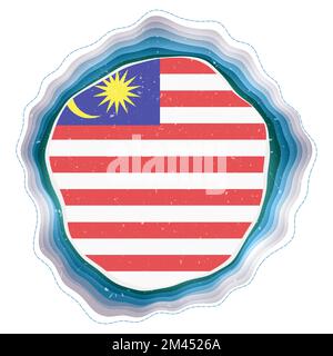 Malaysia flag in frame. Badge of the country. Layered circular sign around Malaysia flag. Trendy vector illustration. Stock Vector