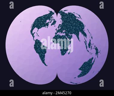 Communications network map. American polyconic projection. World network map. Wired globe in Polyconic projection on geometric low poly background. Stock Vector