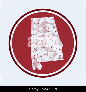 Alabama icon. Trendy tech logo of the us state. Geometric mesh round design. Technology, internet, network, telecommunication concept. Vector illustra Stock Vector