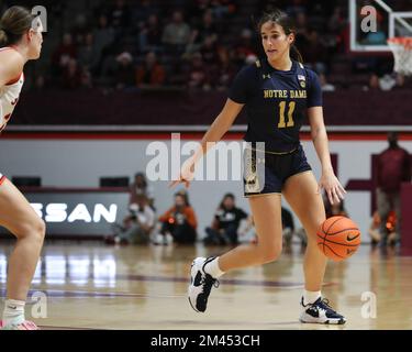 Blacksburg, Virginia, USA. 18th Dec, 2022. Notre Dame Fighting Irish guard Sonia Citron (11) calls for a screen during the NCAA Women's Basketball game between the Notre Dame Fighting Irish and the Virginia Tech Hokies at Cassell Coliseum in Blacksburg, Virginia. Greg Atkins/CSM/Alamy Live News Stock Photo